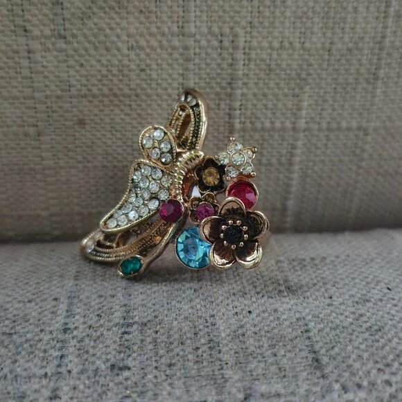 Fashion Ring Butterfly Shape Multi Color Faux Gemstone Fashion Jewelry Size - Picture 4 of 10